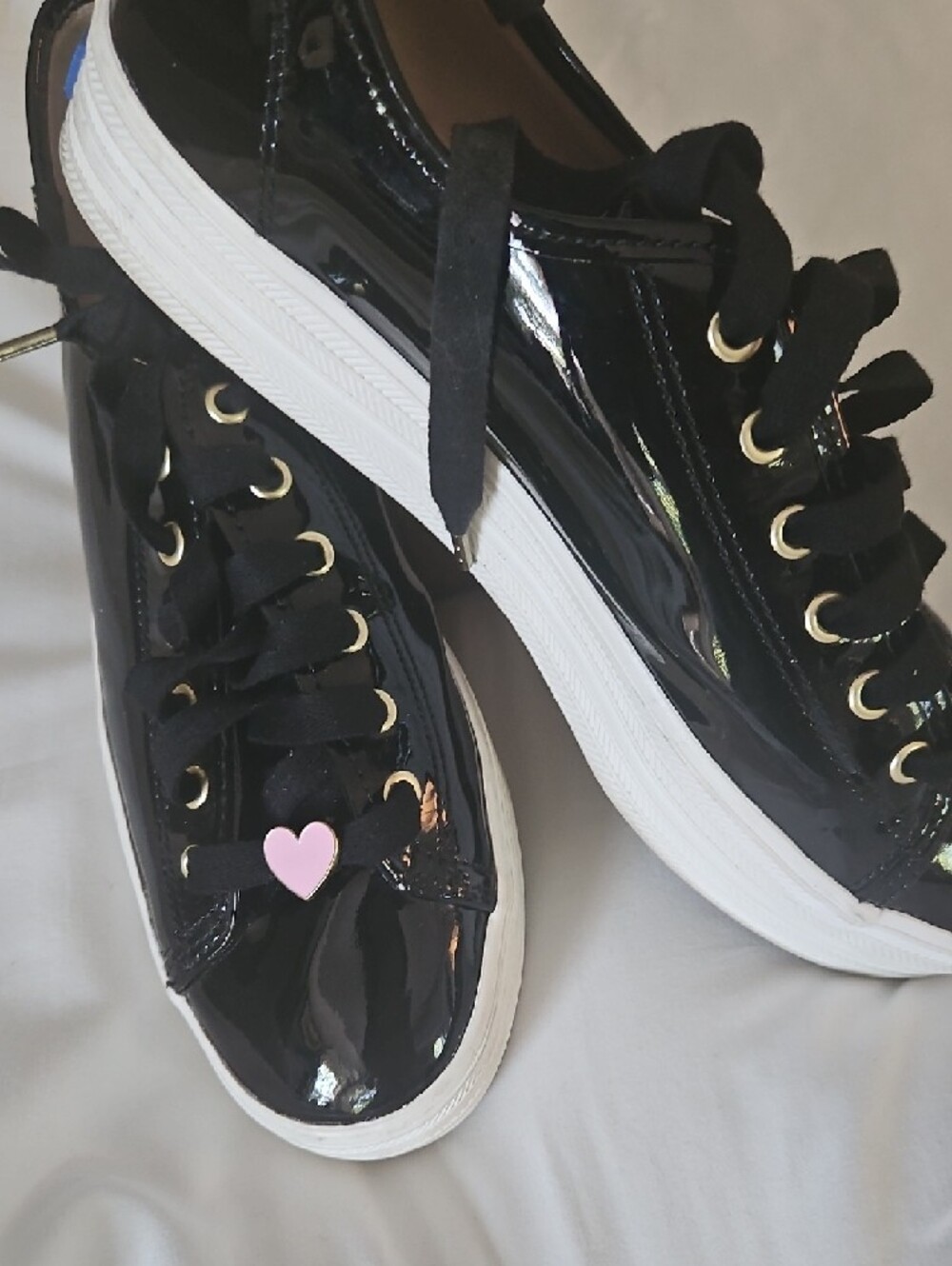 kate spade Black Patent Platform Sneakers with Pink Heart & Lip Charms - Picture 6 of 9